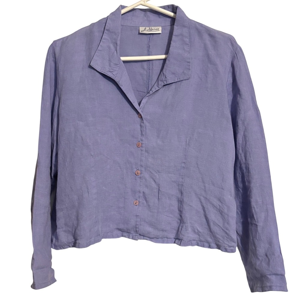 Vintage Periwinkle Blue 100% Linen Button Front Collared Shirt J Marco MD